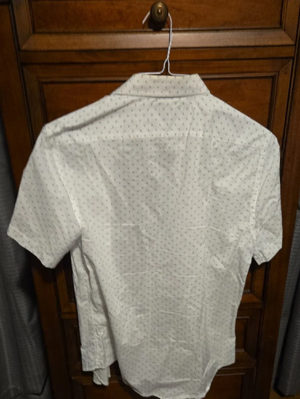 Banana Republic White Short-Sleeve Button-Down Shirt with Mini Geometric Print